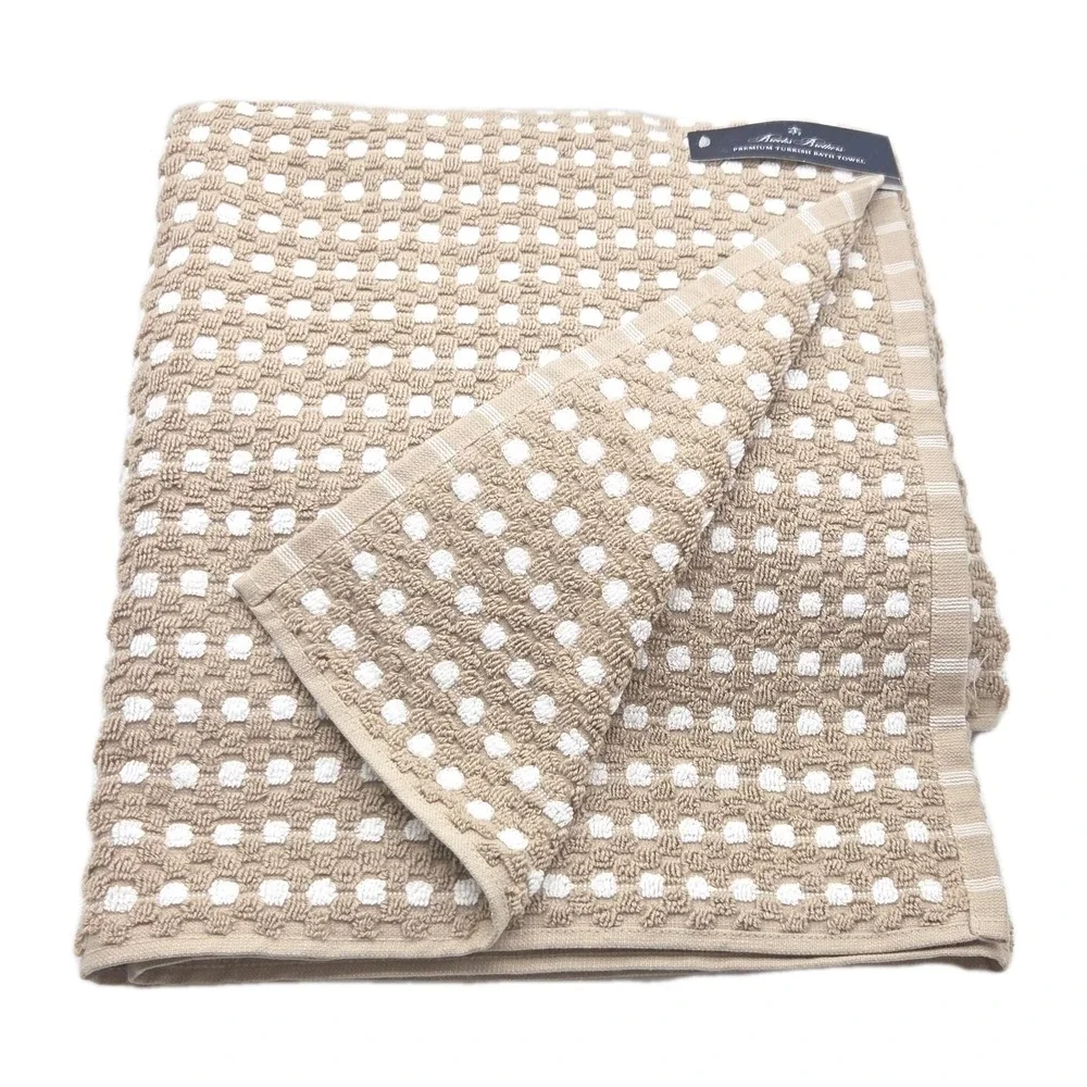 Brooks Brothers 4pc Turkish Cotton Towel Set Tan & White Raised Dots 2Bath 2Hand
